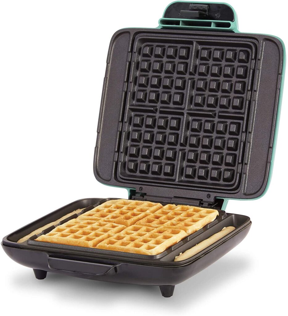 DASH No-Drip Belgian Waffle Maker Waffle Iron 1200W + Waffle Maker Machine for Waffles, Hash Browns, or Any Breakfast, Lunch, & Snacks with Easy Clean, Non-Stick + Mess Free Sides - Aqua