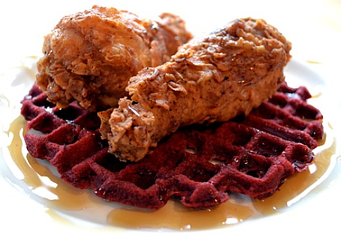 red velvet waffles and chicken 3